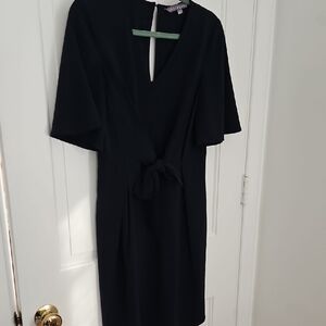 Sharagano Black Midi Dress with Tie Detail